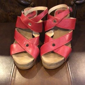 Fly London Red Leather Strappy Sandals